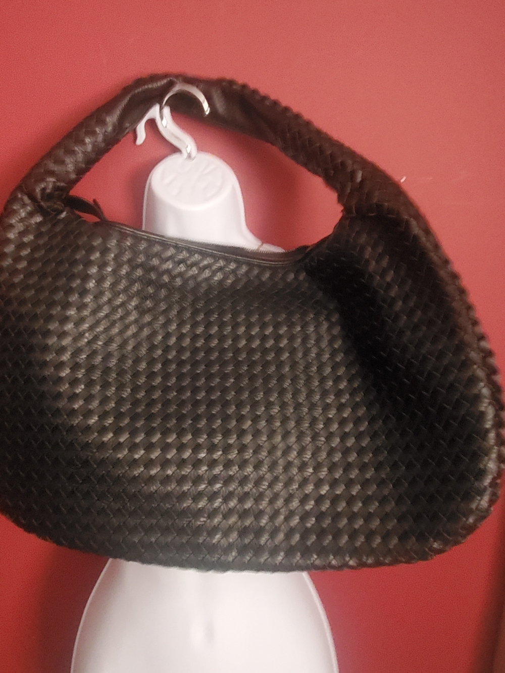 Textured Black Woven Hobo Bag
